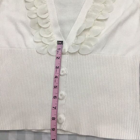 NINE west cream white cotton blend sweater embellishments petals details Large - Picture 7 of 10